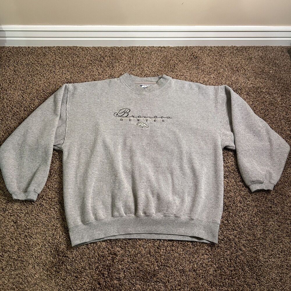Vintage Team One Grey Denver Broncos Crew Sweater